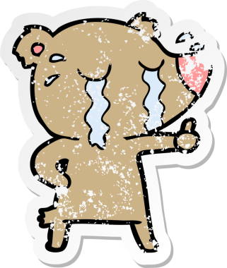 Bir insan tarafından çizilmiş ağlayan bir ayının sıkıntılı çıkartması.