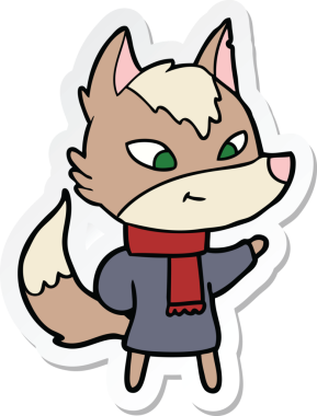 Bir insan tarafından çizilmiş dost canlısı bir kurt çizgi filminin çıkartması.