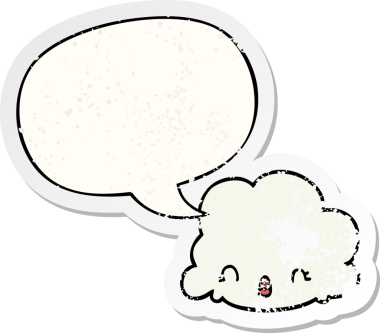 Konuşma baloncuğu olan karikatür bulutu bir insan tarafından çizilmiş sıkıntılı eski bir çıkartma