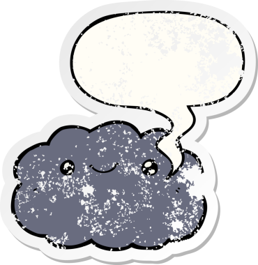 Konuşma baloncuğu olan karikatür bulutu bir insan tarafından çizilmiş sıkıntılı eski bir çıkartma