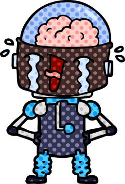 Bir insan tarafından çizilmiş ağlayan robot çizgi film.