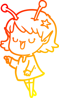 Bir insan tarafından çizilmiş mutlu bir uzaylı kız çizgi filmi.