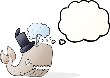 Serbest çizim düşünce baloncuğu bir insan tarafından çizilmiş su püskürten balina.