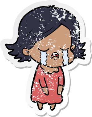 Bir insan tarafından çizilmiş, ağlayan bir çizgi film kızının sıkıntılı çıkartması.