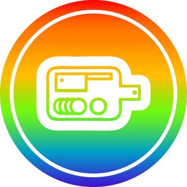 Bir insan tarafından çizilmiş gökkuşağı gradyan kesme tahtası dairesel simgesi