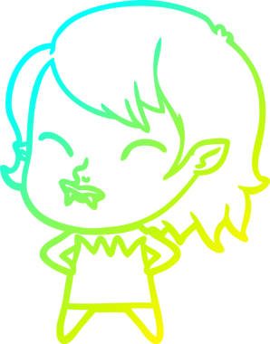 Bir insan tarafından çizilmiş yanağında kan olan vampir bir kızın çizdiği soğuk çizgi.