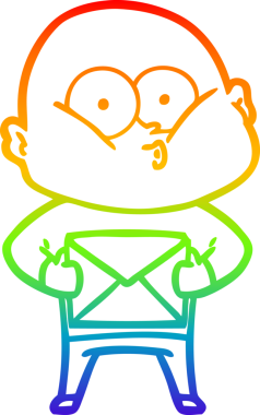 Gökkuşağı gradyan çizgi çizimi bir insan tarafından çizilmiş kel bir adamın çizimi