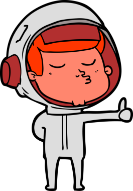 Kendine güveni tam bir astronot, bir insan tarafından çizilmiş işaret veriyor.