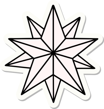 Bir insan tarafından çizilmiş geleneksel bir yıldız stiliyle dövme çıkartması.