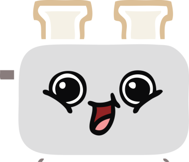 Bir insan tarafından çizilmiş bir tost makinesinin düz renkli retro karikatürü