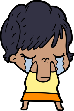 Bir insan tarafından çizilmiş ağlayan çizgi film kadını.