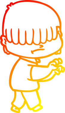 Bir insan tarafından çizilmiş dağınık saçlı bir çizgi film çocuğunun sıcak çizgi çizimi.