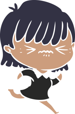 Bir insan tarafından çizilmiş düz renkli çizgi film kızı.