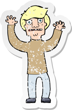 Bir insanın çizdiği korku dolu bir karikatürün gerilimli çıkartması.