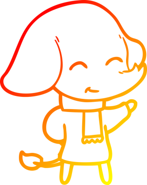 Bir insan tarafından çizilmiş kışlık giysili şirin bir fil çizimi.