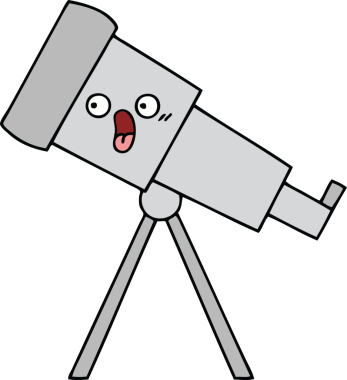 Bir insan tarafından çizilmiş sevimli bir teleskop karikatürü.