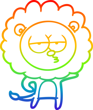 Gökkuşağı gradyan çizgi çizimi bir insan tarafından çizilmiş sıkılmış bir aslan