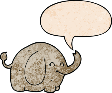 bir insan tarafından çizilmiş eski moda konuşma baloncuklu çizgi film fili.