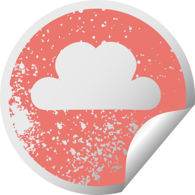 Bir insan tarafından çizilmiş yağmur bulutunun sıkıntılı, dairesel soyulan etiketi.