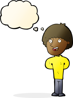 Bir insan tarafından çizilmiş düşünce balonlu mutlu adam çizgi filmi.