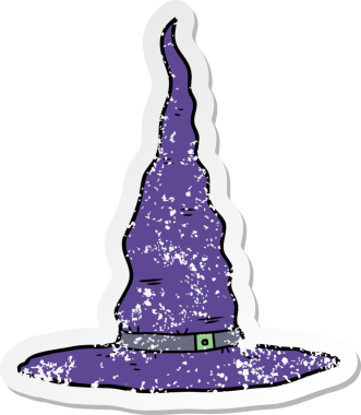 Bir insan tarafından çizilmiş bir karikatür cadısının sıkıntılı çıkartması.