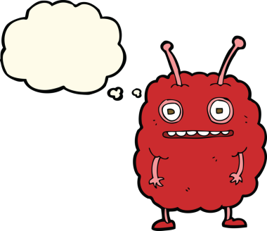 Bir insan tarafından çizilmiş düşünce baloncuklu komik uzaylı canavar.