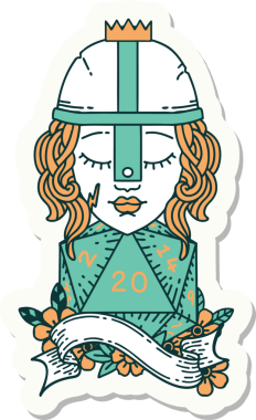 Bir insan tarafından çizilmiş 20 zarlı bir insan dövüşçüsünün çıkartması.