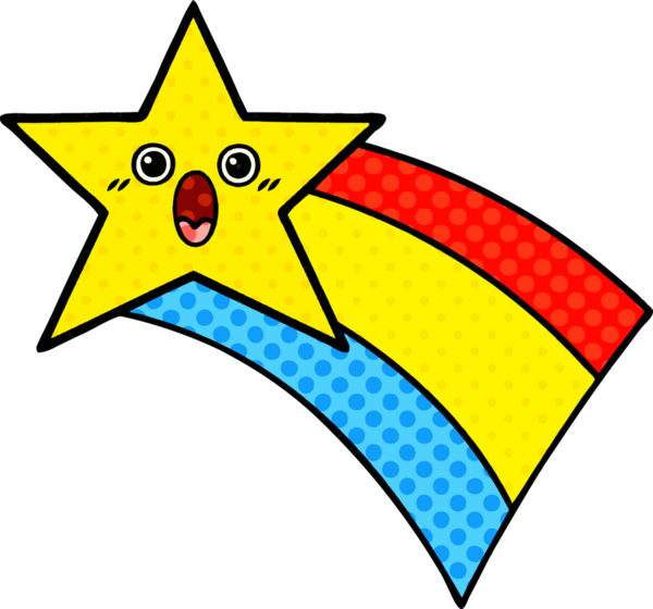 Bir insan tarafından çizilmiş kayan gökkuşağı yıldızının çizgi filmi.