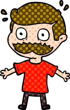 Çizgi filmdeki bıyıklı adam bir insan tarafından çizilmiş.