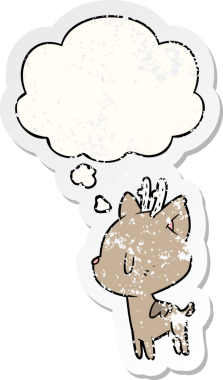 Düşünce baloncuğu olan çizgi film geyiği insan tarafından çizilmiş yıpranmış bir çıkartma gibidir.