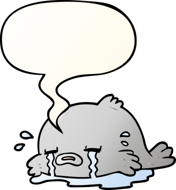 bir insan tarafından çizilmiş, konuşma baloncuklu ağlayan balık çizgi filmi.