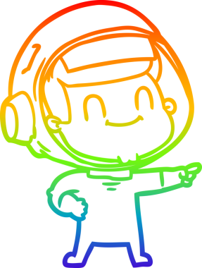 Gökkuşağı gradyan çizgisi çizimi mutlu bir astronot insan tarafından çizilmiş.