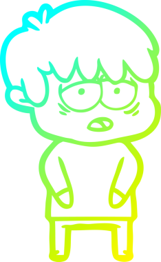 Bir insan tarafından çizilmiş, bitkin bir çocuğun soğuk çizgi çizimi.