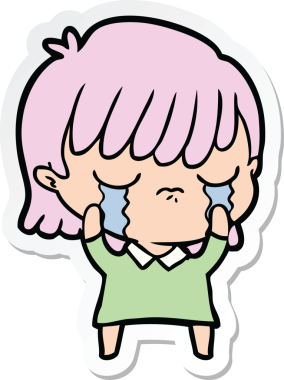 Bir insan tarafından çizilmiş, ağlayan bir karikatür kadının çıkartması.