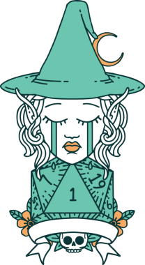 Retro Dövme Tarzı Ağlayan Elf Büyücüsü Karakteri Bir insan tarafından çizilmiş doğal bir zar ile