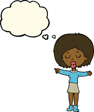 Bir insan tarafından çizilmiş düşünce balonlu bir kadın.