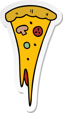 Bir insan tarafından çizilmiş bir dilim pizzanın el çizimi karikatürü.