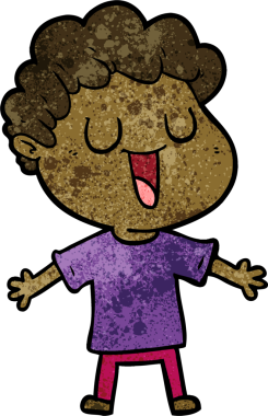 Bir insan tarafından çizilmiş gülen karikatür adam.