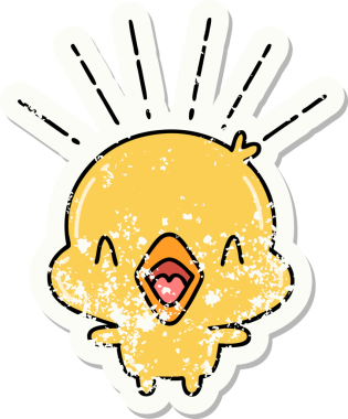 Bir insan tarafından çizilmiş şarkı söyleyen dövme stili eski bir çıkartma.