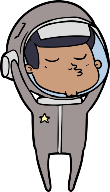 Bir insan tarafından çizilmiş kendine güvenen bir astronot çizgi filmi.
