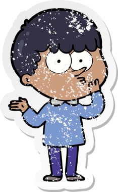 Bir insan tarafından çizilmiş, sıkıntılı bir çizgi film çıkartması.