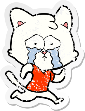 Bir insan tarafından çizilmiş ağlayan bir çizgi film kedisinin sıkıntılı çıkartması.