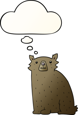 Bir insan tarafından çizilmiş yumuşak eğimli düşünce baloncuklu çizgi film ayısı.