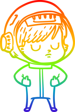 Gökkuşağı gradyan çizgi çizimi bir insan tarafından çizilmiş astronot bir kadın.