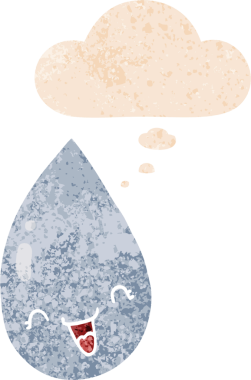 Düşünce baloncuklu karikatür yağmur damlası grunge sıkıntılı retro desen bir insan tarafından çizilmiş