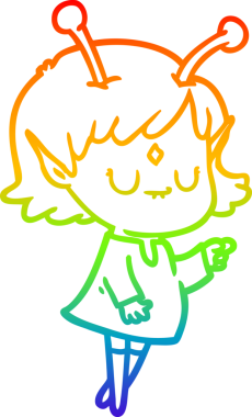 Gökkuşağı gradyan çizgisi bir insan tarafından çizilmiş uzaylı bir kızın çizimi