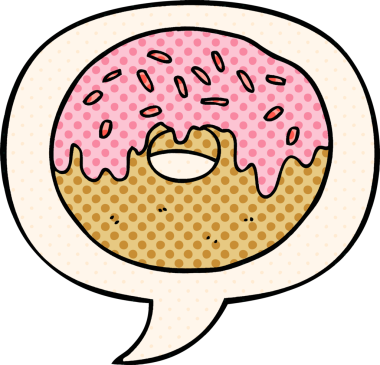 Bir insan tarafından çizilmiş çizgi roman tarzında konuşma balonu olan çizgi film donutu.