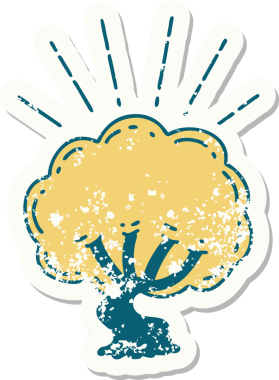 Bir insan tarafından çizilmiş dövme stili bir ağacın eski etiketi.