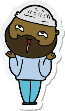 Bir insan tarafından çizilmiş mutlu sakallı bir adamın çıkartması.