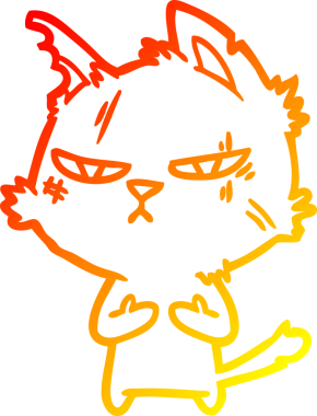 Bir insan tarafından çizilmiş sert bir çizgi film kedisinin sıcak çizgi çizimi